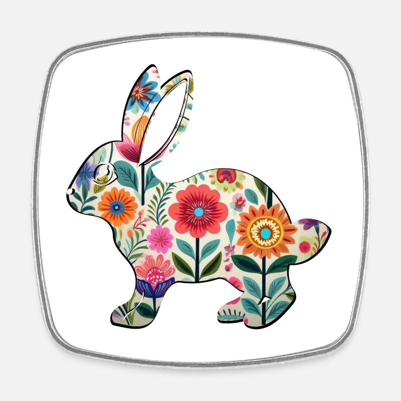Silhouette fleurie de lapin de Pâques - Boho Chic - Magnet carré - blanc