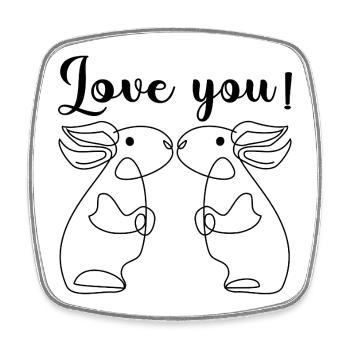LINE ART HARE - BUNNY - LOVE YOU RABBIT - Square fridge magnet - white - Front