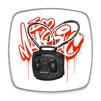 I love Music Ghettoblaster Boombox - Viereckiger Kühlschrankmagnet - Weiß - Vorne