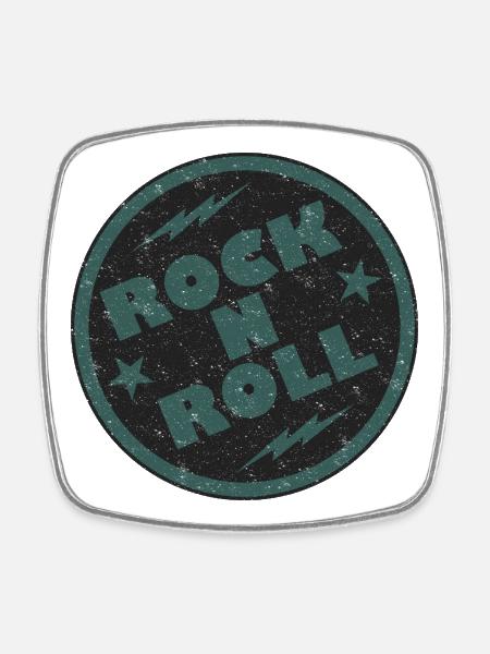 Retro Rock and Roll Badge Design - Square fridge magnet - white