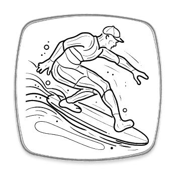 Surfer Line Art - Viereckiger Kühlschrankmagnet - Weiß - Vorne