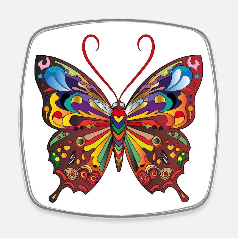 Le papillon coloré - Magnet carré - blanc