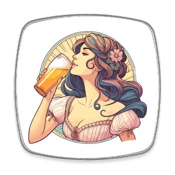 Schöne Frau genießt Bier Art Nouveau Geschenk - Viereckiger Kühlschrankmagnet - Weiß - Vorne