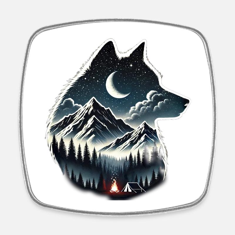 loup - Magnet carré - blanc