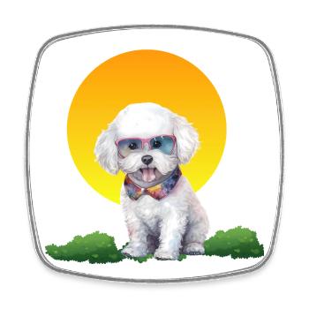 Sunset Pup in Neon Sunglasses - Square fridge magnet - white - Front