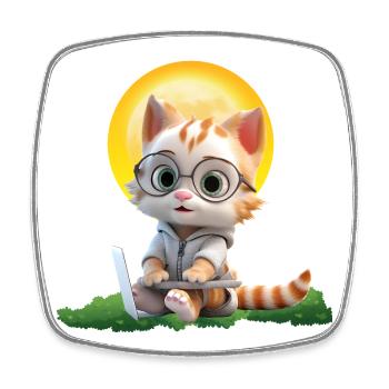 Smart Cat Sun Coder: Kätzchen Laptop Kunstdruck - Viereckiger Kühlschrankmagnet - Weiß - Vorne