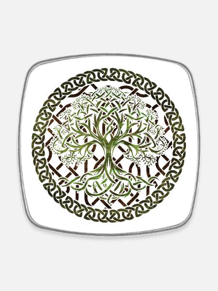 Yggdrasil Tree of Life - Square fridge magnet - white