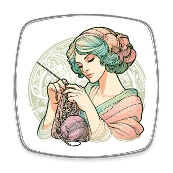 Knitting Woman Art Nouveau Gift - Square fridge magnet - white - Front