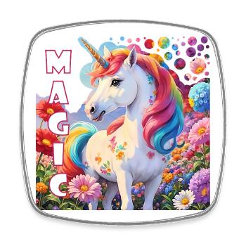 Magical unicorn in rainbow colors power animal - Square fridge magnet - white - Front