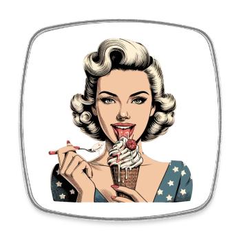 Pin Up Retro Rockabilly Eiscreme Softeis Geschenk - Viereckiger Kühlschrankmagnet - Weiß - Vorne