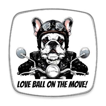 Biker Bulldog "Love Ball": Original Design - Square fridge magnet - white - Front