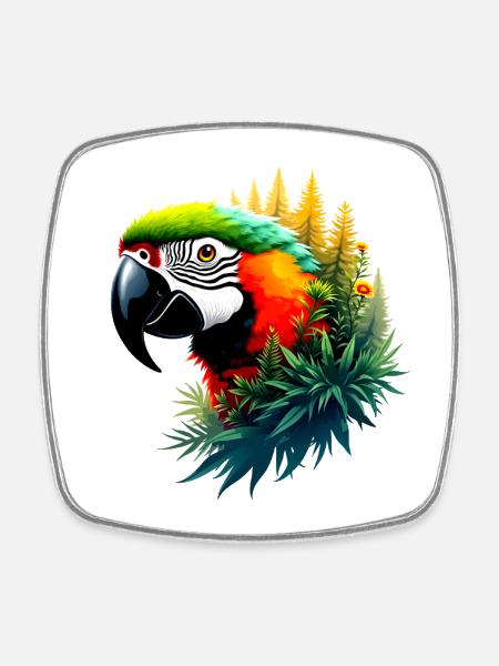 Ara Coloré et Jungle : Design Exotique et Vibrant - Magnet carré - blanc