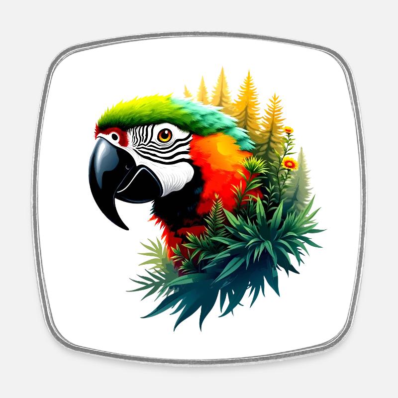 Ara Coloré et Jungle : Design Exotique et Vibrant - Magnet carré - blanc