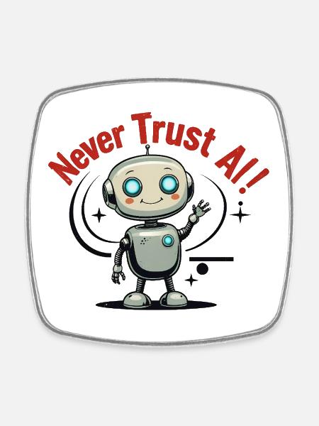 Never Trust AI - Viereckiger Kühlschrankmagnet - Weiß