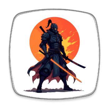 Dark Ninja Warrior with Fiery Blade - Square fridge magnet - white - Front