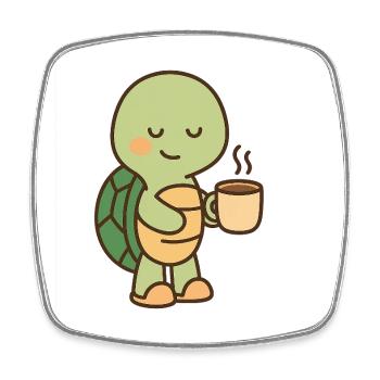 Tortue avec une tasse de café (à droite) - Magnet carré - blanc - Devant