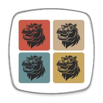 Hippo Vintage Design - Viereckiger Kühlschrankmagnet - Weiß - Vorne