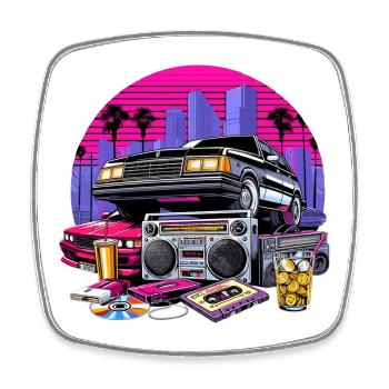 Kompaktkassette Ghettoblaster 90er Retro Geschenk - Viereckiger Kühlschrankmagnet - Weiß - Vorne
