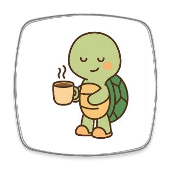 Schildkröte mit einer Tasse Kaffee (links) - Viereckiger Kühlschrankmagnet - Weiß - Vorne