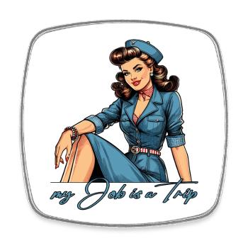 Pin Up Retro Stewardess Beruf Reise Geschenk - Viereckiger Kühlschrankmagnet - Weiß - Vorne
