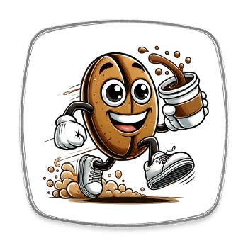 Coffee to Go – Happy Coffee Bean - Square fridge magnet - white - Front