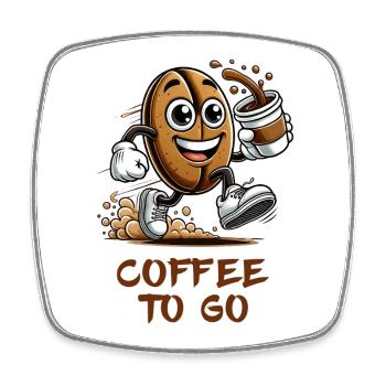 Coffee to Go – Happy Coffee Bean - Square fridge magnet - white - Front
