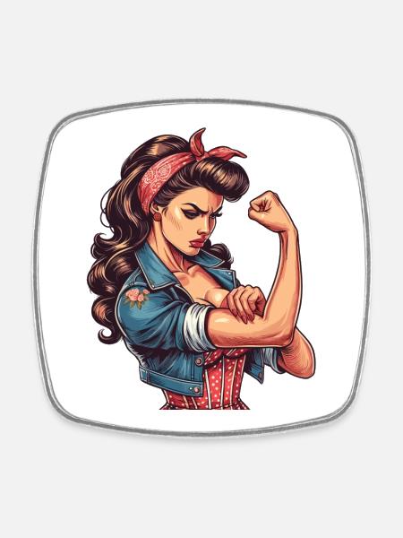 Femme forte confiante Rockabilly cadeau - Magnet carré - blanc