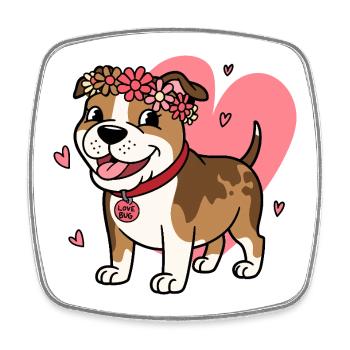 Cute Pitbull Love Bug with Floral Crown - Square fridge magnet - white - Front