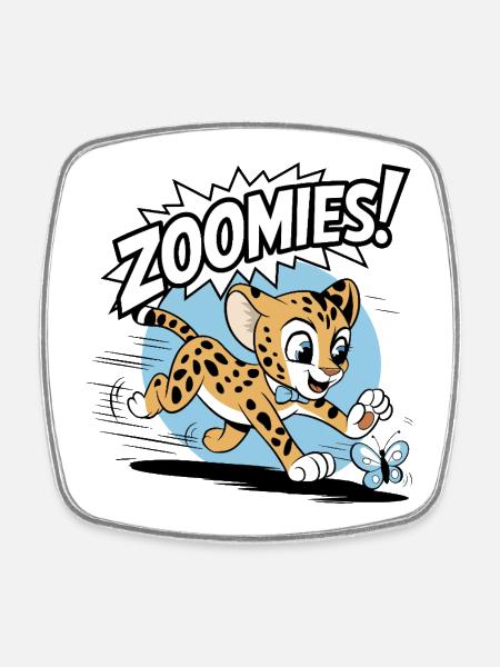 Zoomies – Cheetah Chasing a Butterfly - Square fridge magnet - white
