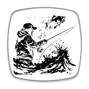 Dessin de pêche - Magnet carré - blanc - Devant