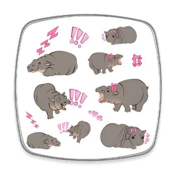 Mignon petit hippopotame nain / bébé hippopotame - Magnet carré - blanc - Devant