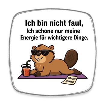 Fauler Biber im Chillmodus - Viereckiger Kühlschrankmagnet - Weiß - Vorne