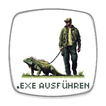 EXE AUSFÜHREN Lustiges Nerd IT Pixel Echse Design - Viereckiger Kühlschrankmagnet - Weiß - Vorne