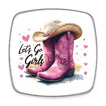 Lets Go Girls Western Pink Stiefel Frauen Geschenk - Viereckiger Kühlschrankmagnet - Weiß - Vorne