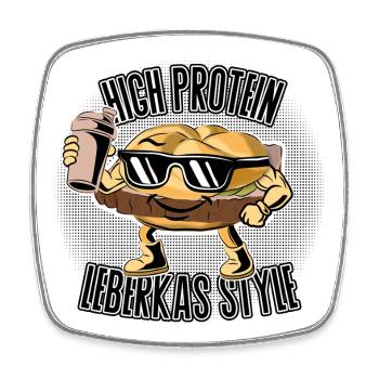 High Protein – Leberkas Style Gym Humor - Viereckiger Kühlschrankmagnet - Weiß - Vorne