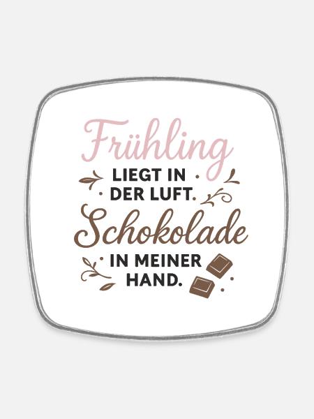 Spring in the air, chocolate in hand - Square fridge magnet - white