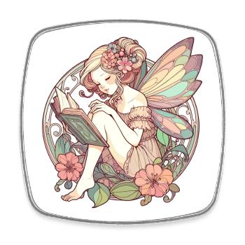 Buch Bücher Lesen Fee Elfe Art Nouveau Geschenk - Viereckiger Kühlschrankmagnet - Weiß - Vorne