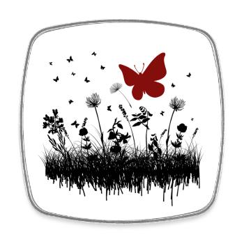 Butterfly drawing with floral accent - Square fridge magnet - white - Front