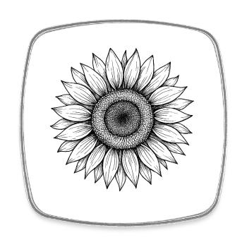 Illustration en noir et blanc de tournesol - Magnet carré - blanc - Devant