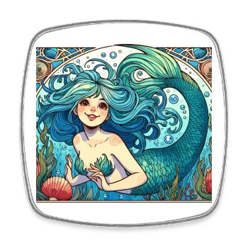 Sirène Sirène Cheveux Bleus Art Nouveau Cadeau - Magnet carré - blanc - Devant