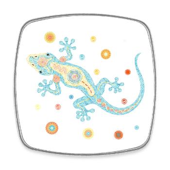 Mosaik-Eidechse blau– Farbenfrohes Tierdesign - Viereckiger Kühlschrankmagnet - Weiß - Vorne