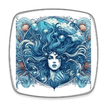 Sirène Sirène Cheveux Bleus Art Nouveau Cadeau - Magnet carré - blanc - Devant