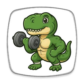 Süßer Dino T-Rex Workout Fitness Cartoon - Viereckiger Kühlschrankmagnet - Weiß - Vorne