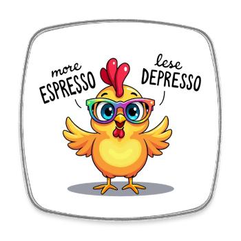 Lustiges Huhn – mehr Espresso, weniger Depresso - Viereckiger Kühlschrankmagnet - Weiß - Vorne