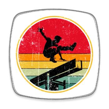 Retro Skater Silhouette auf Sonnenuntergang Streifen - Viereckiger Kühlschrankmagnet - Weiß - Vorne