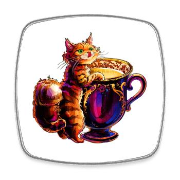 Katzen Design, Milch Tasse V1 - Viereckiger Kühlschrankmagnet - Weiß - Vorne