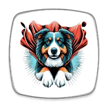 Super Dog Australian Shepherd Sheppie Gift - Square fridge magnet - white - Front