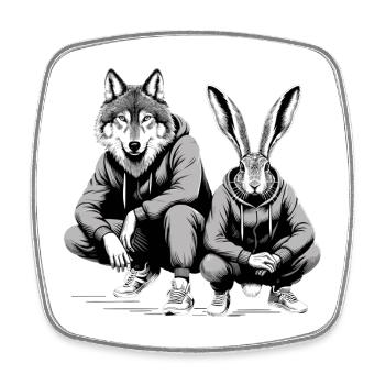 Slavic Squat Russian Squat Hare and Wolf Gift - Square fridge magnet - white - Front
