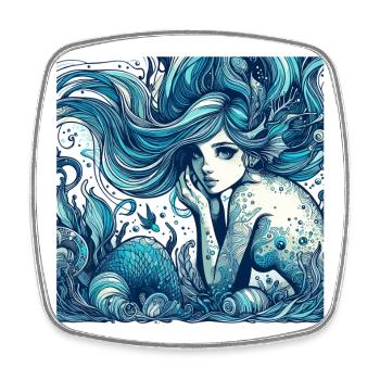 Sirène Sirène Cheveux Bleus Art Nouveau Cadeau - Magnet carré - blanc - Devant