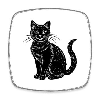 Schwarze Katze - Viereckiger Kühlschrankmagnet - Weiß - Vorne